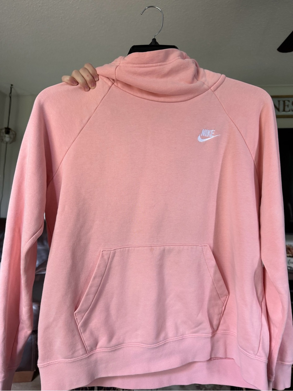 Nike Women's Light Pink Funnel Neck Pullover Hoodie
